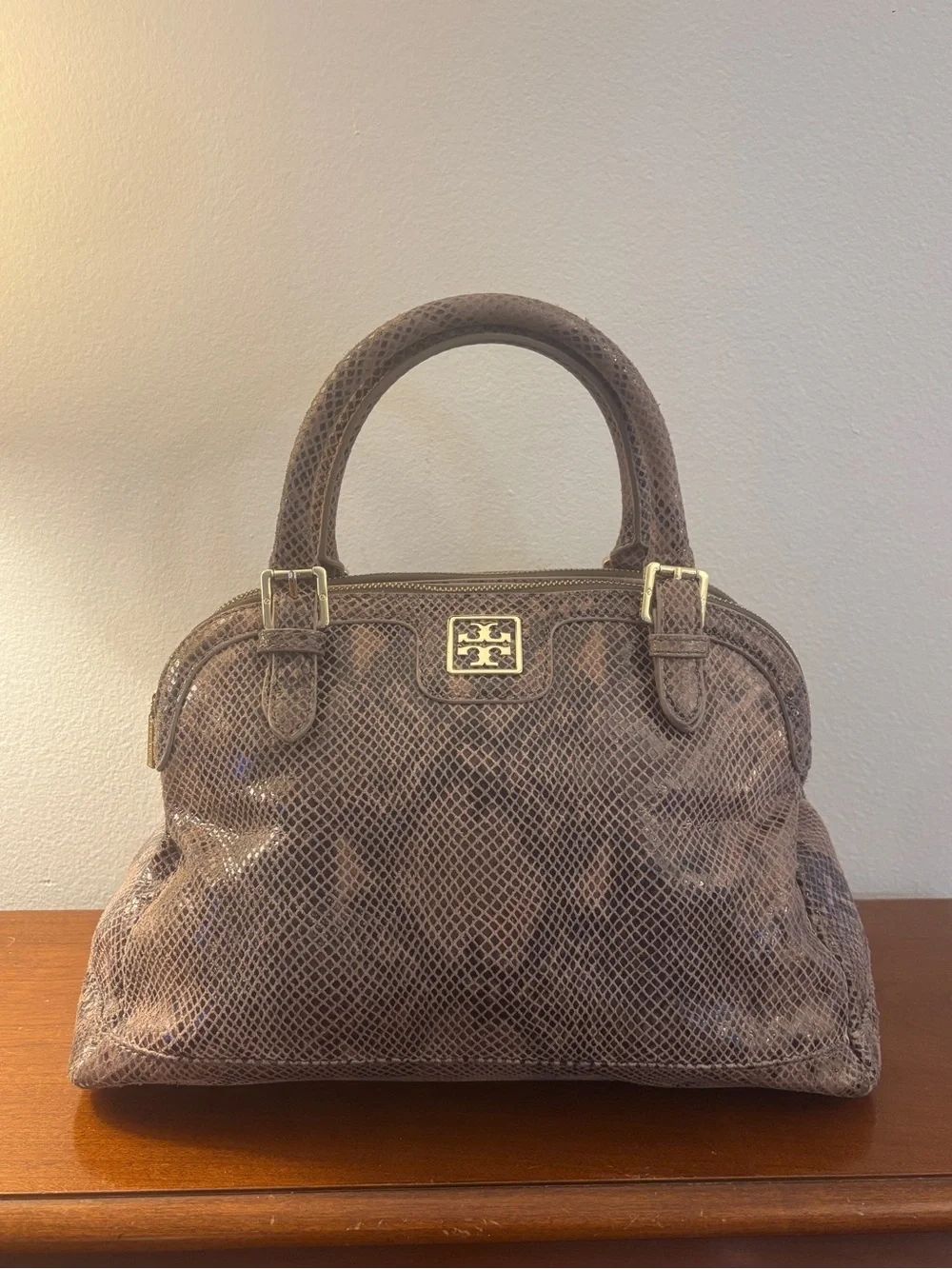 Tory Burch Catalina Python Print Leather Satchel Bag